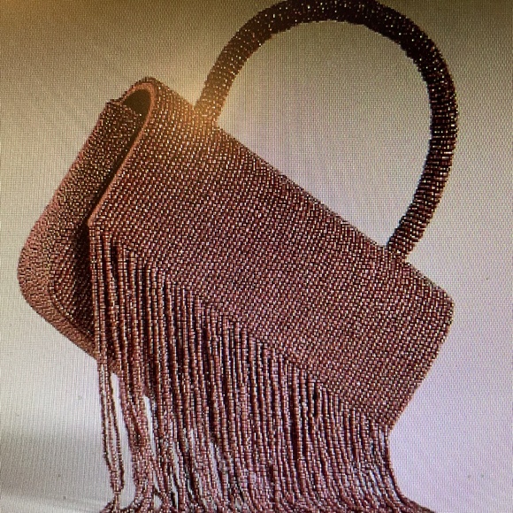 ❤️ ANTHROPOLOGIE BROWN BEADED FRINGE BAG NEW - Picture 1 of 4